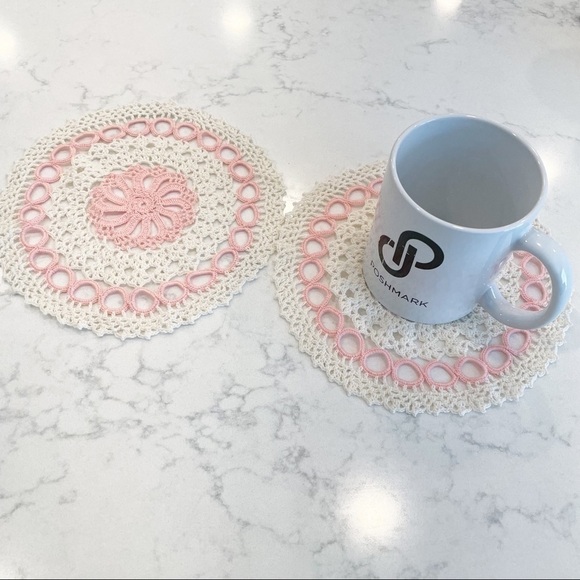 Vintage Handmade Crochet Coasters Dollies Set of 2 - Picture 1 of 4